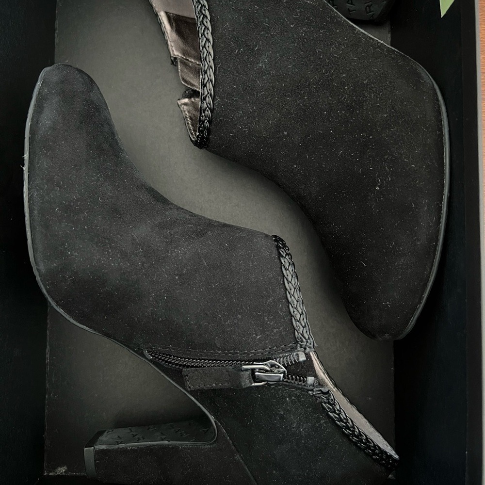 Tahari black suede booties